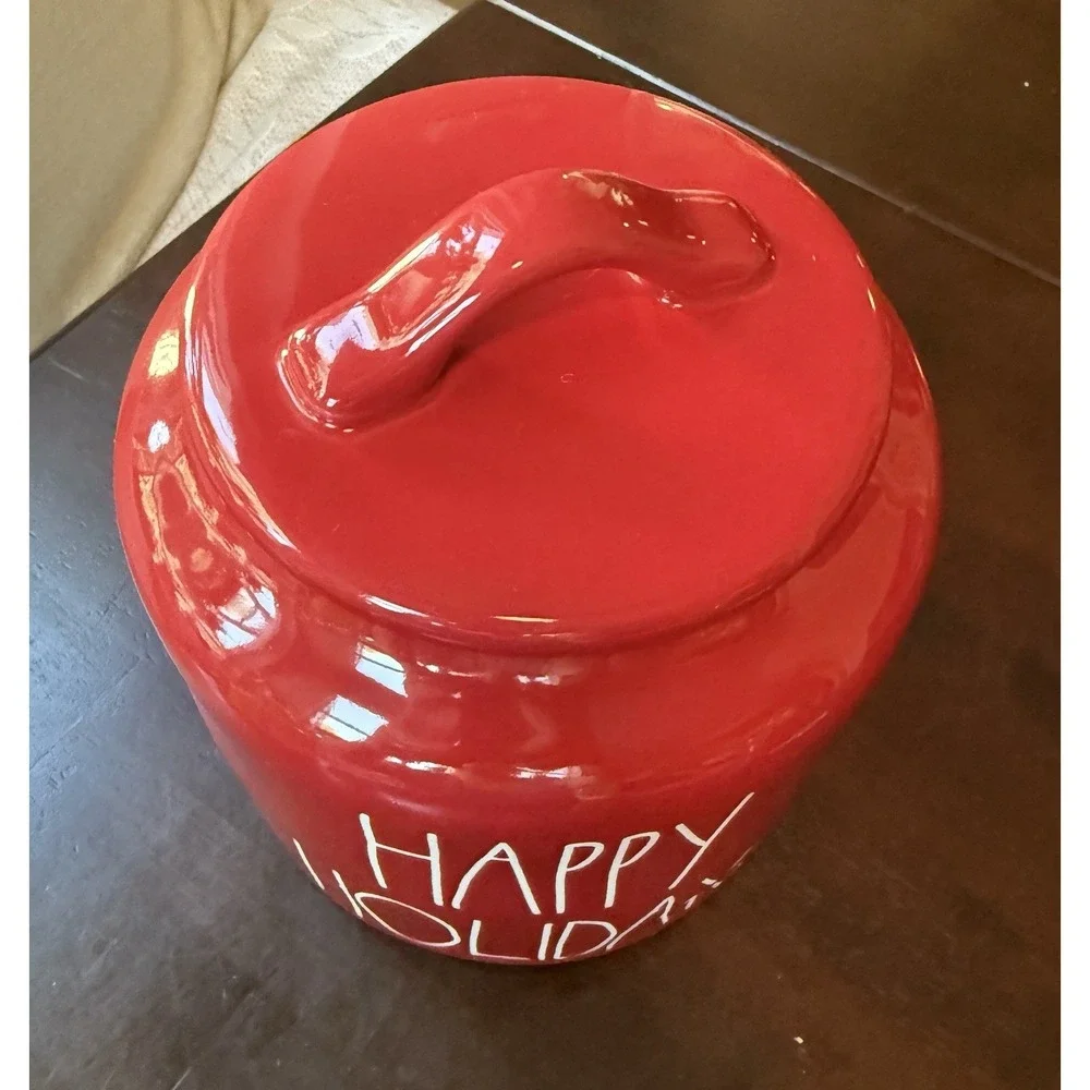 RAE DUNN Large Red Glossy HAPPY HOLIDAYS Canister, 8